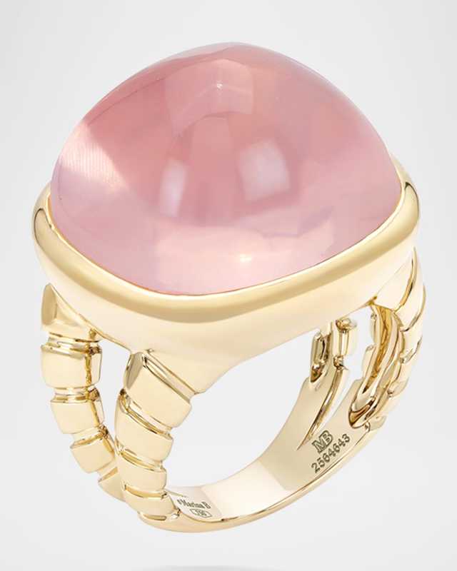 18K Yellow Gold Rose Tigella Quartz Ring, Size